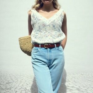 Evian Confetti Knit V-Neck Sweater Vest Tank Top Pastel - Size M